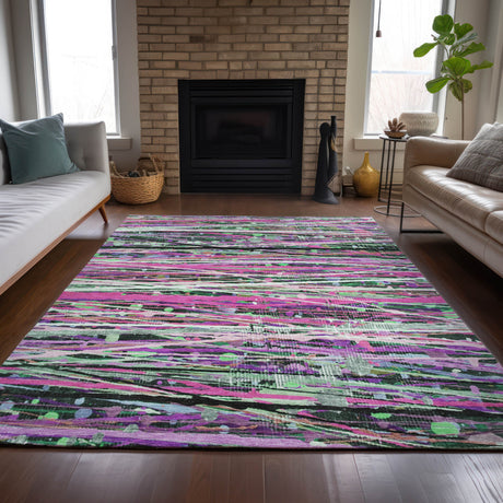 Addison Chantille ACN2125 Stripes Machine Made Transitional Pink Rug