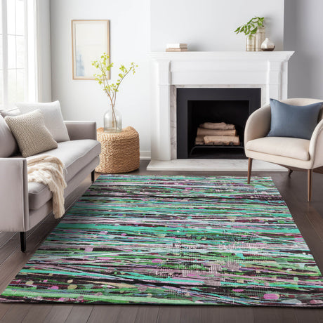 Addison Chantille ACN2125 Stripes Machine Made Transitional Teal Rug