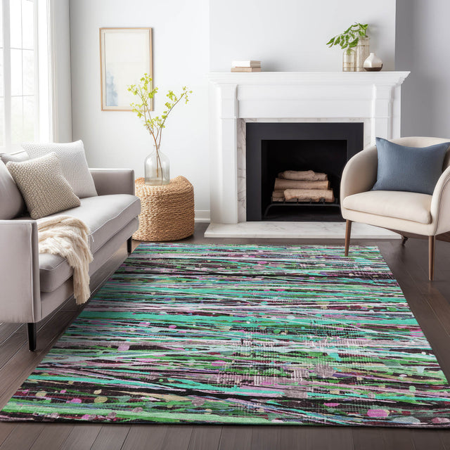 Addison Chantille ACN2125 Stripes Machine Made Transitional Teal Rug