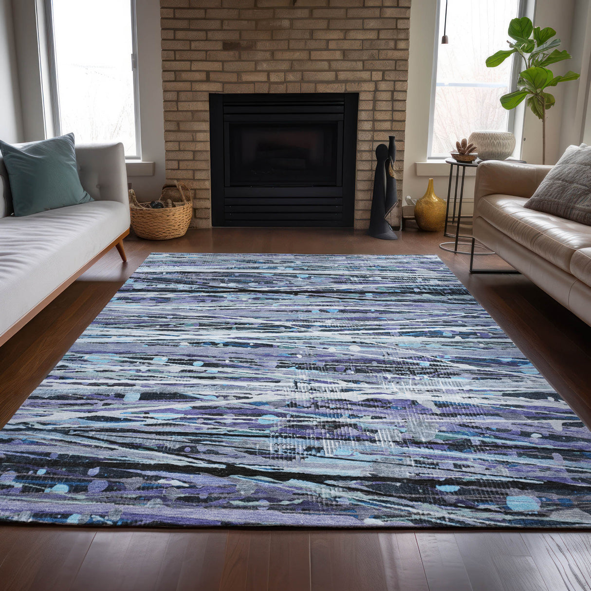 Addison Chantille ACN2126 Stripes Machine Made Transitional Purple Rug