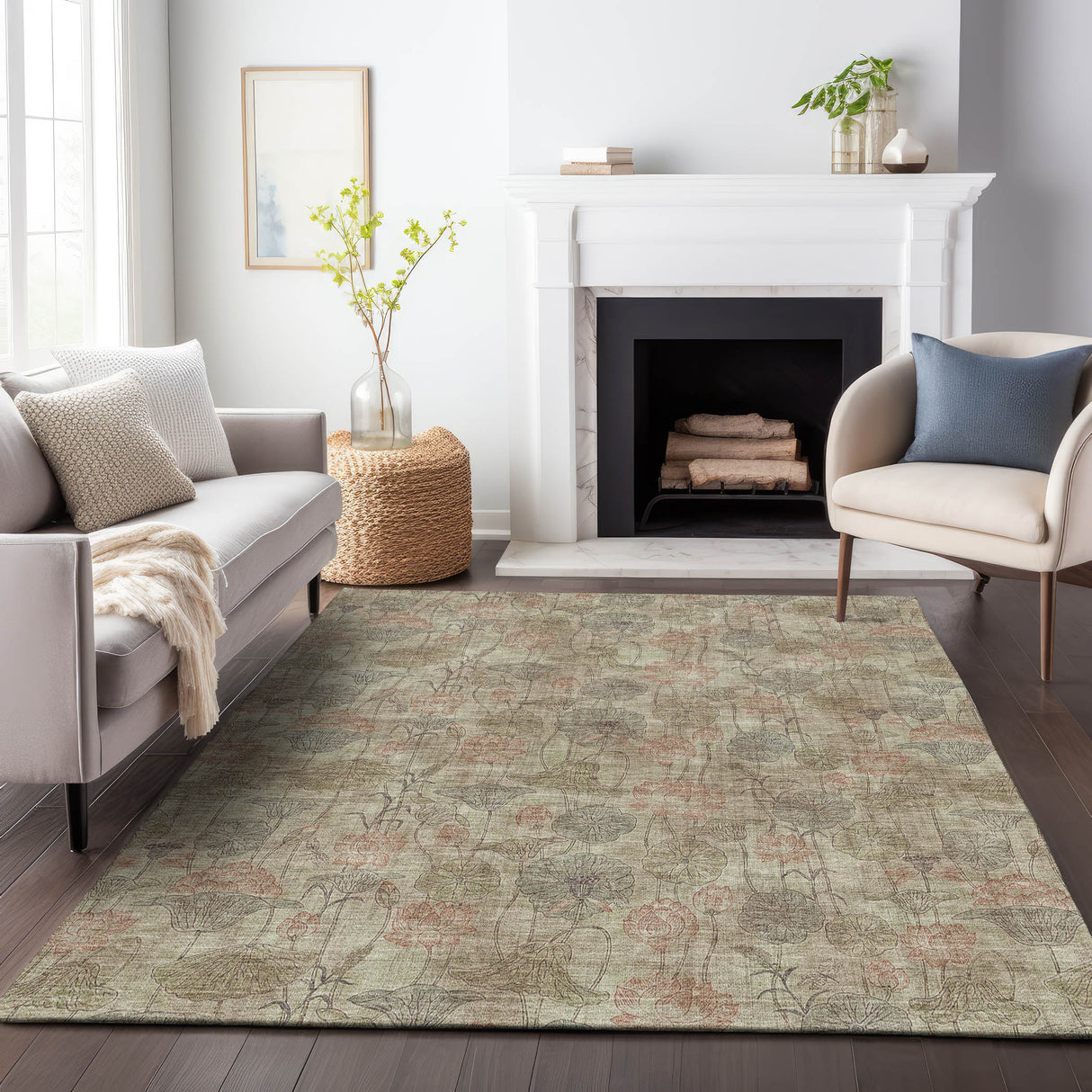 Addison Chantille ACN2128 Floral Machine Made Transitional Brown Rug
