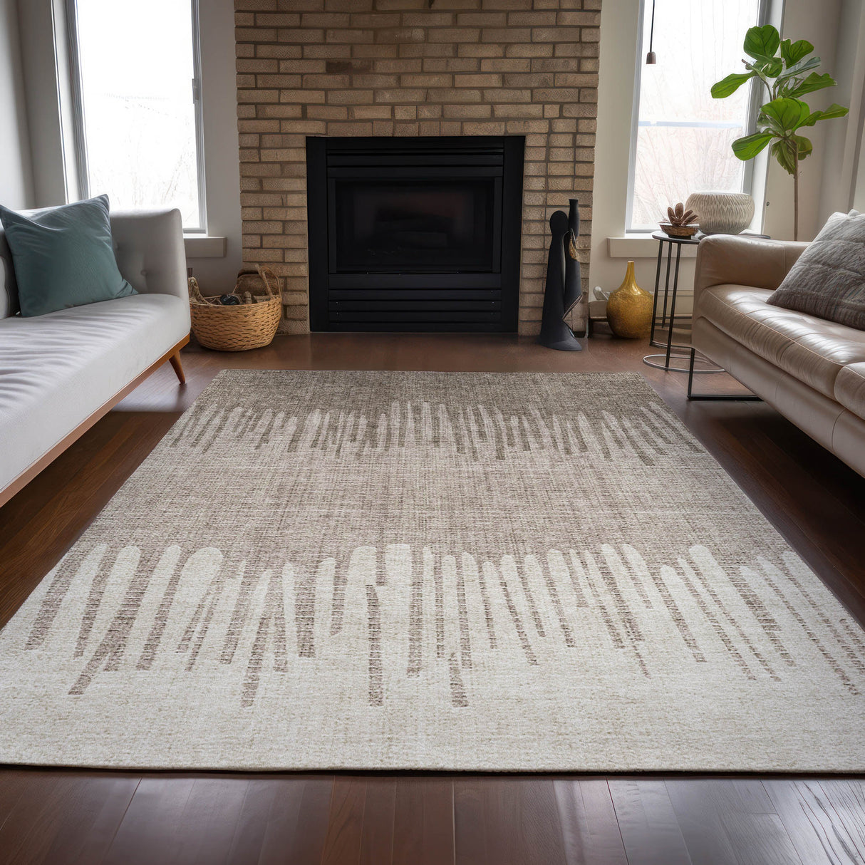 Addison Chantille ACN2135 Stripes Machine Made Transitional Brown Rug