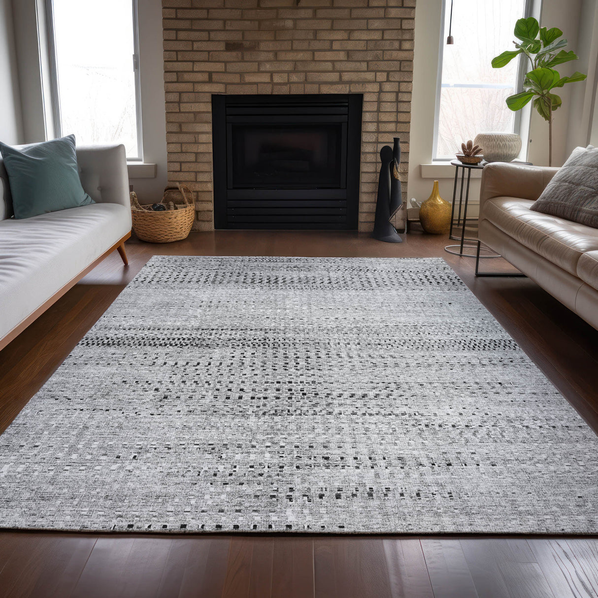 Addison Chantille ACN2137 Stripes Machine Made Transitional Gray Rug