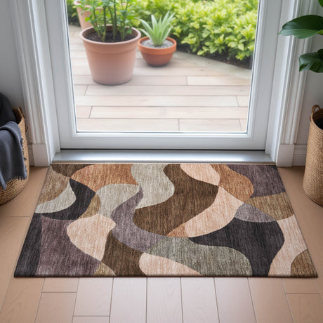 Addison Chantille ACN2141 Abstract Machine Made Transitional Chocolate Rug