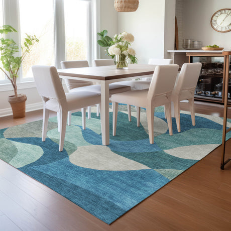 Addison Chantille ACN2141 Abstract Machine Made Transitional Teal Rug