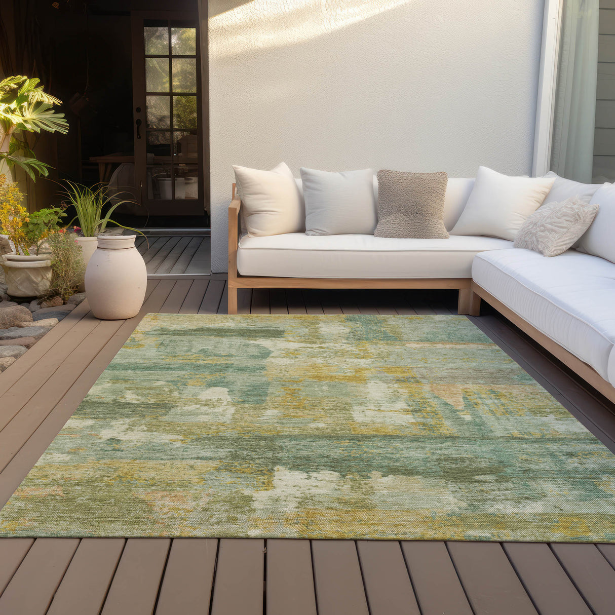 Addison Chantille ACN2147 Abstract Machine Made Transitional Green Rug