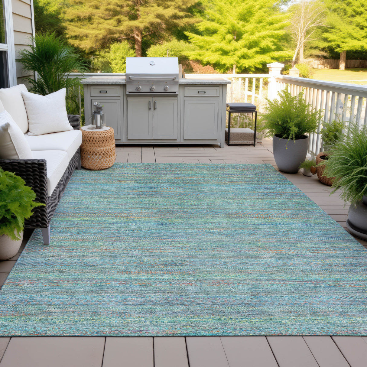 Addison Chantille ACN2148 Stripes Machine Made Transitional Teal Rug