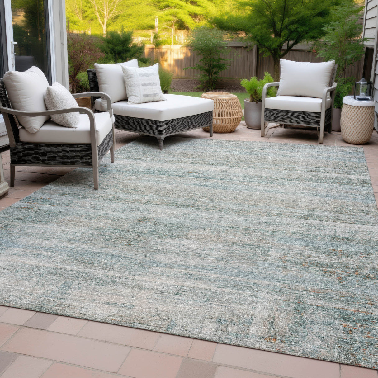Addison Chantille ACN2154 Stripes Machine Made Transitional Aqua Rug