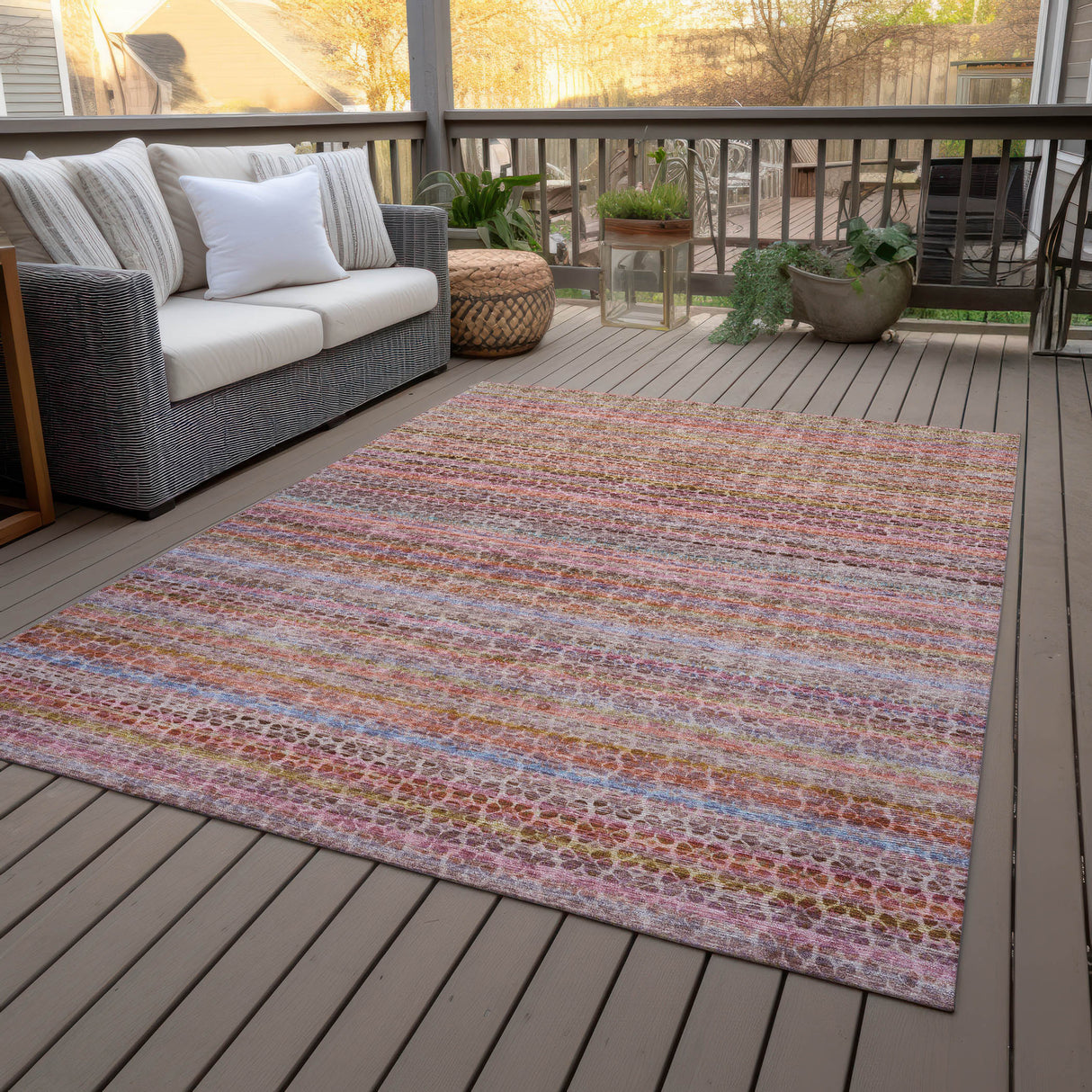 Addison Chantille ACN2155 Stripes Machine Made Transitional Pink Rug