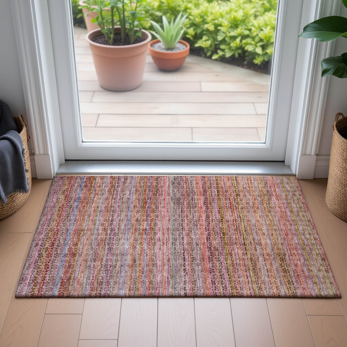 Addison Chantille ACN2155 Stripes Machine Made Transitional Pink Rug