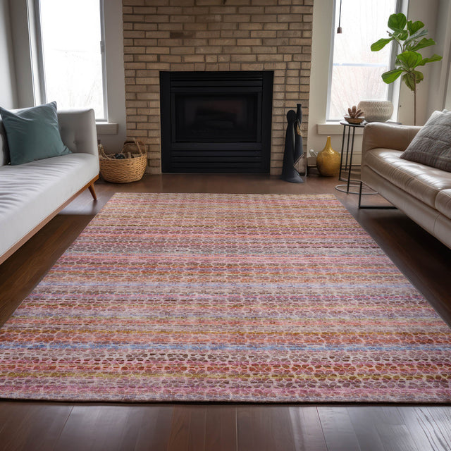 Addison Chantille ACN2155 Stripes Machine Made Transitional Pink Rug