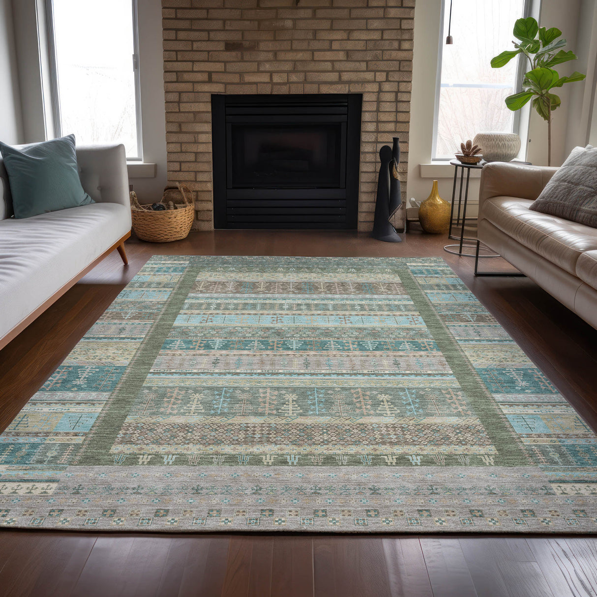 Addison Chantille ACN2160 Stripes Machine Made Transitional Aloe Rug