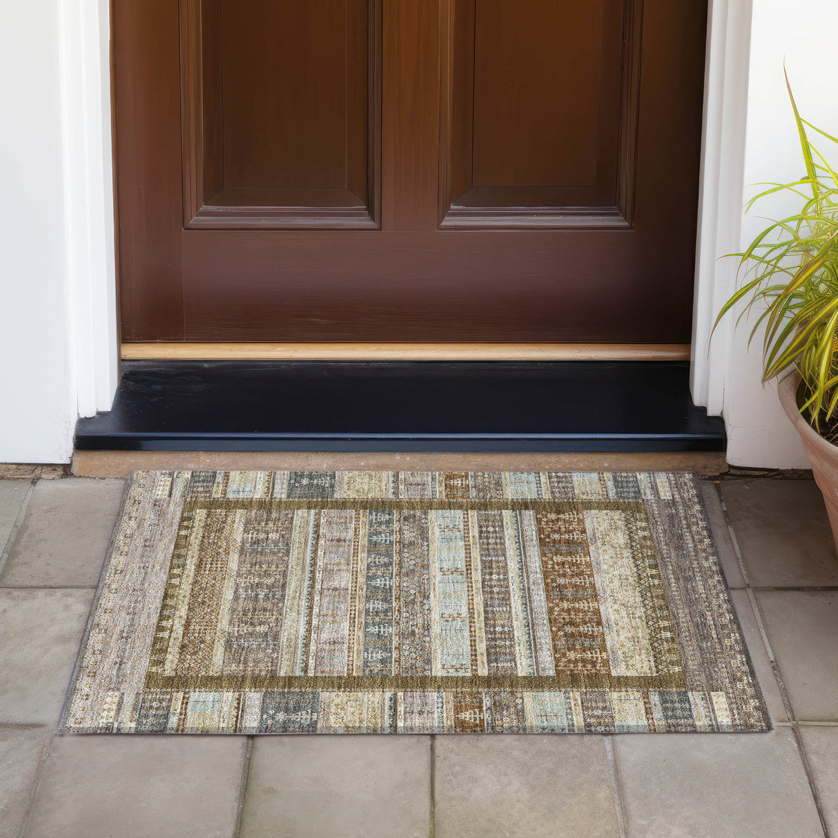 Addison Chantille ACN2160 Stripes Machine Made Transitional Brown Rug