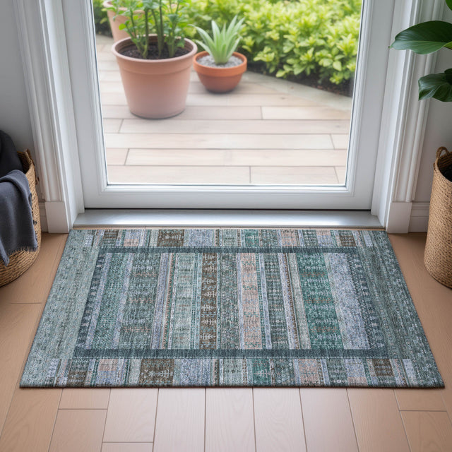 Addison Chantille ACN2160 Stripes Machine Made Transitional Emerald Rug