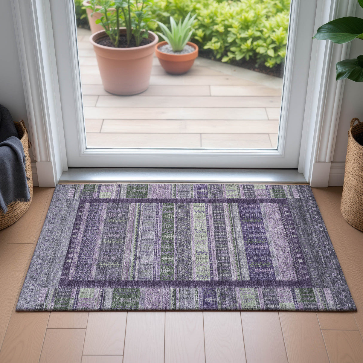 Addison Chantille ACN2160 Stripes Machine Made Transitional Purple Rug