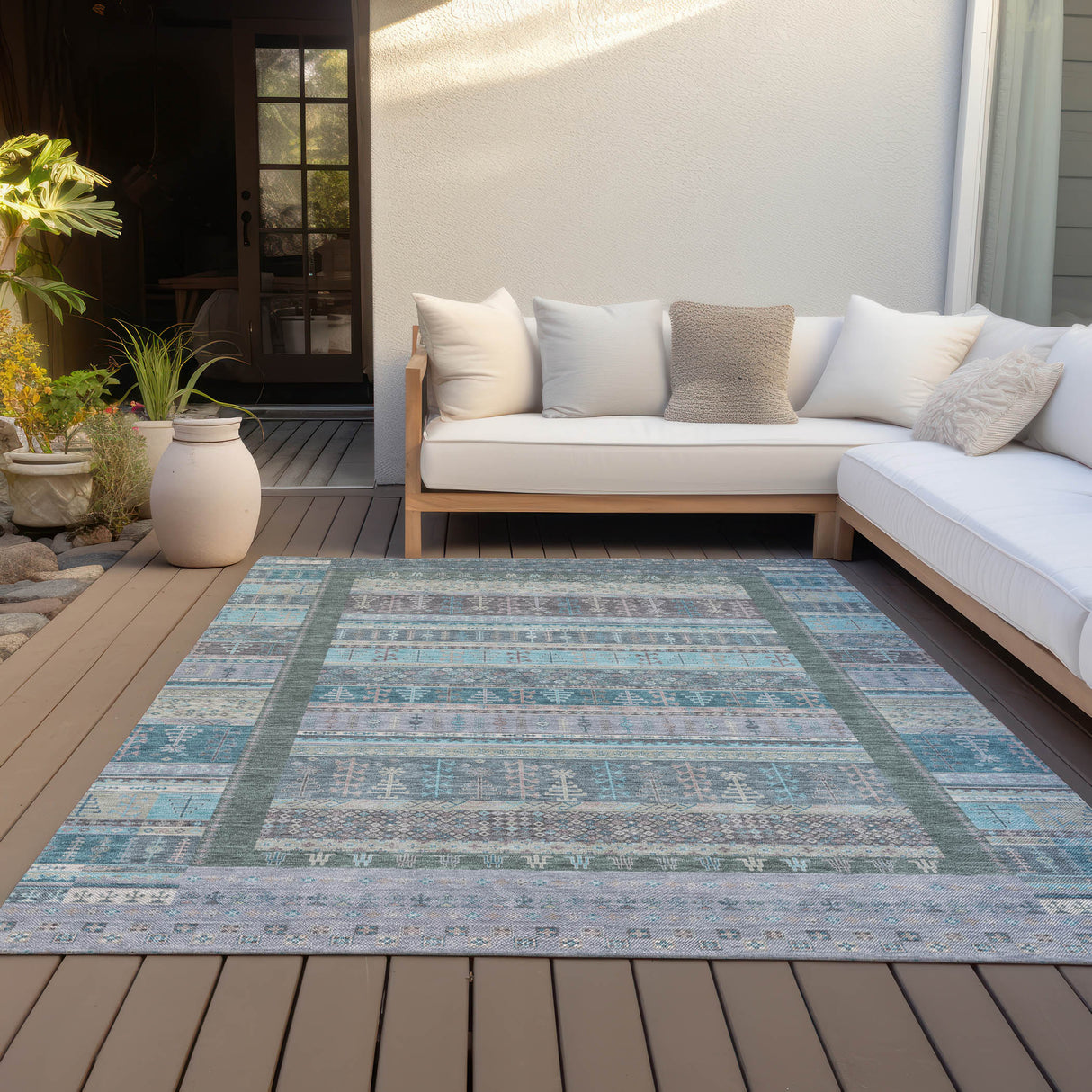 Addison Chantille ACN2160 Stripes Machine Made Transitional Teal Rug