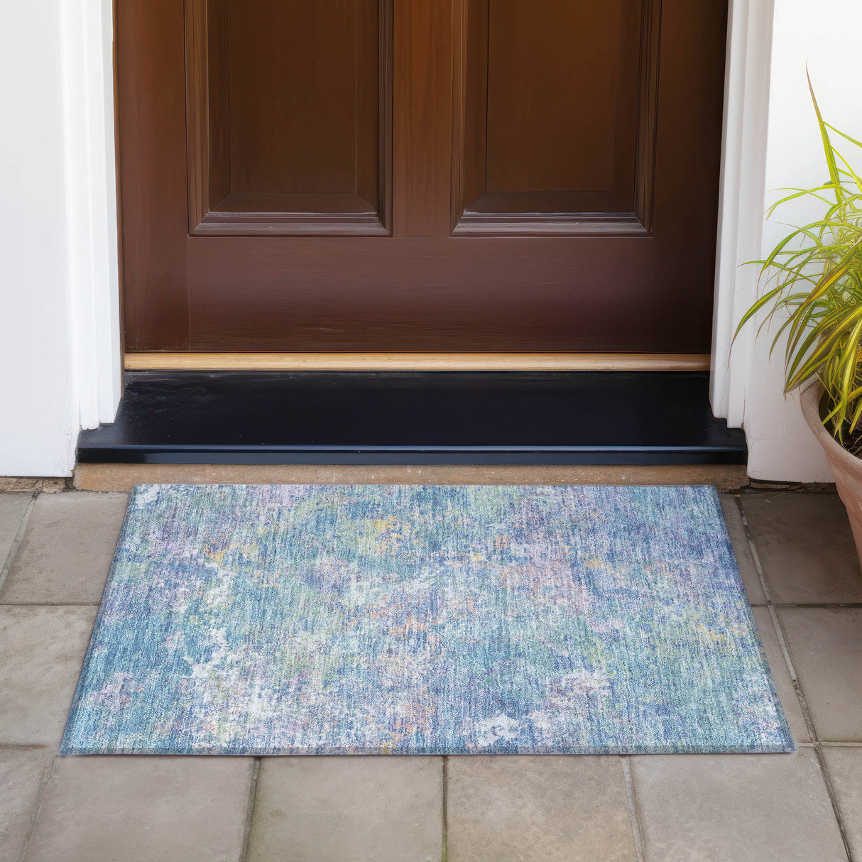 Addison Chantille ACN2166 Abstract Machine Made Transitional Aqua Rug
