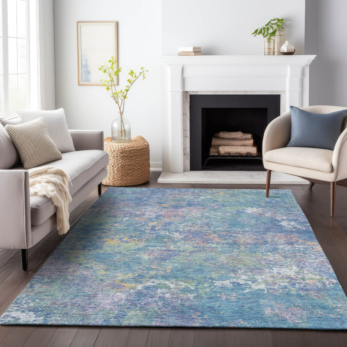 Addison Chantille ACN2166 Abstract Machine Made Transitional Aqua Rug