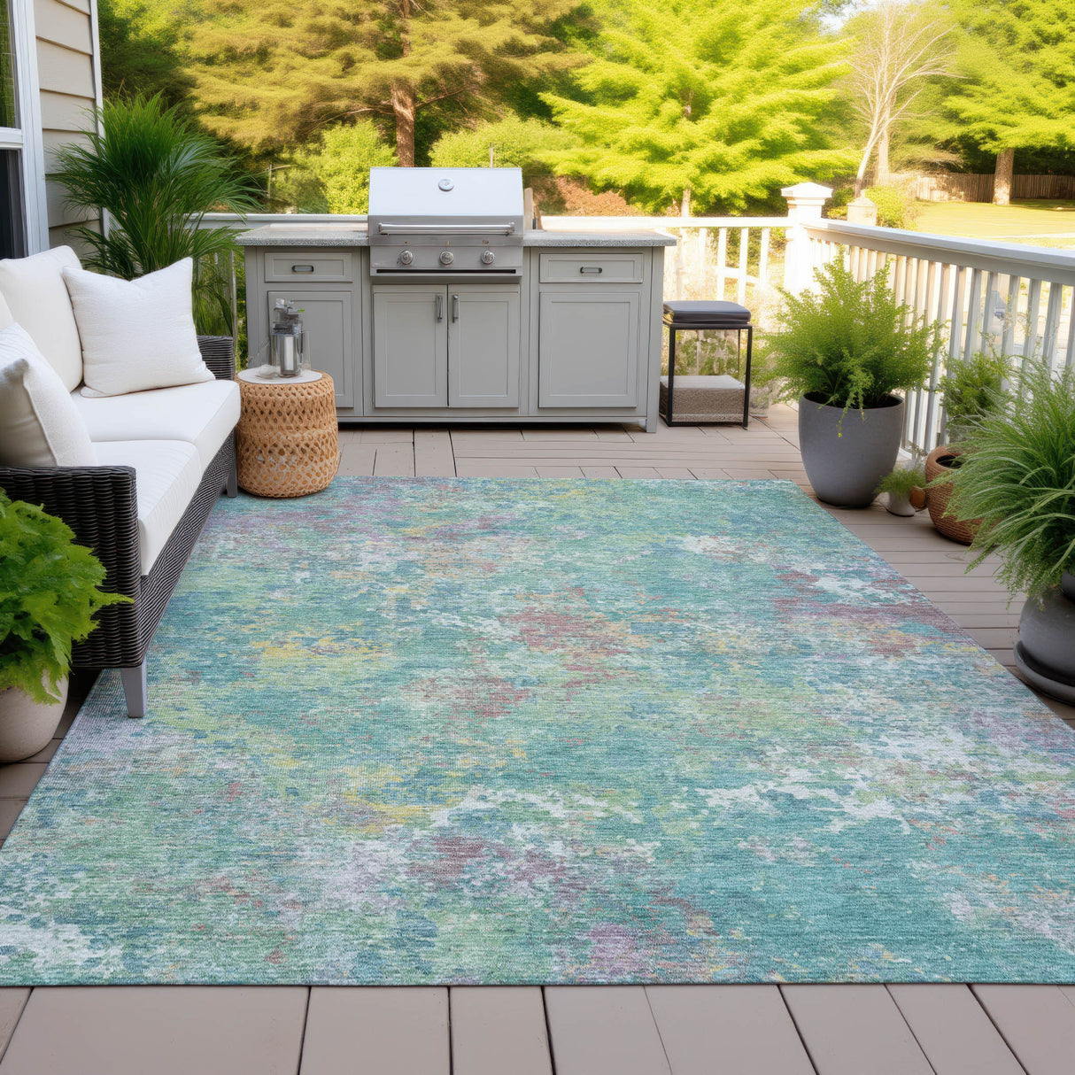 Addison Chantille ACN2166 Abstract Machine Made Transitional Teal Rug