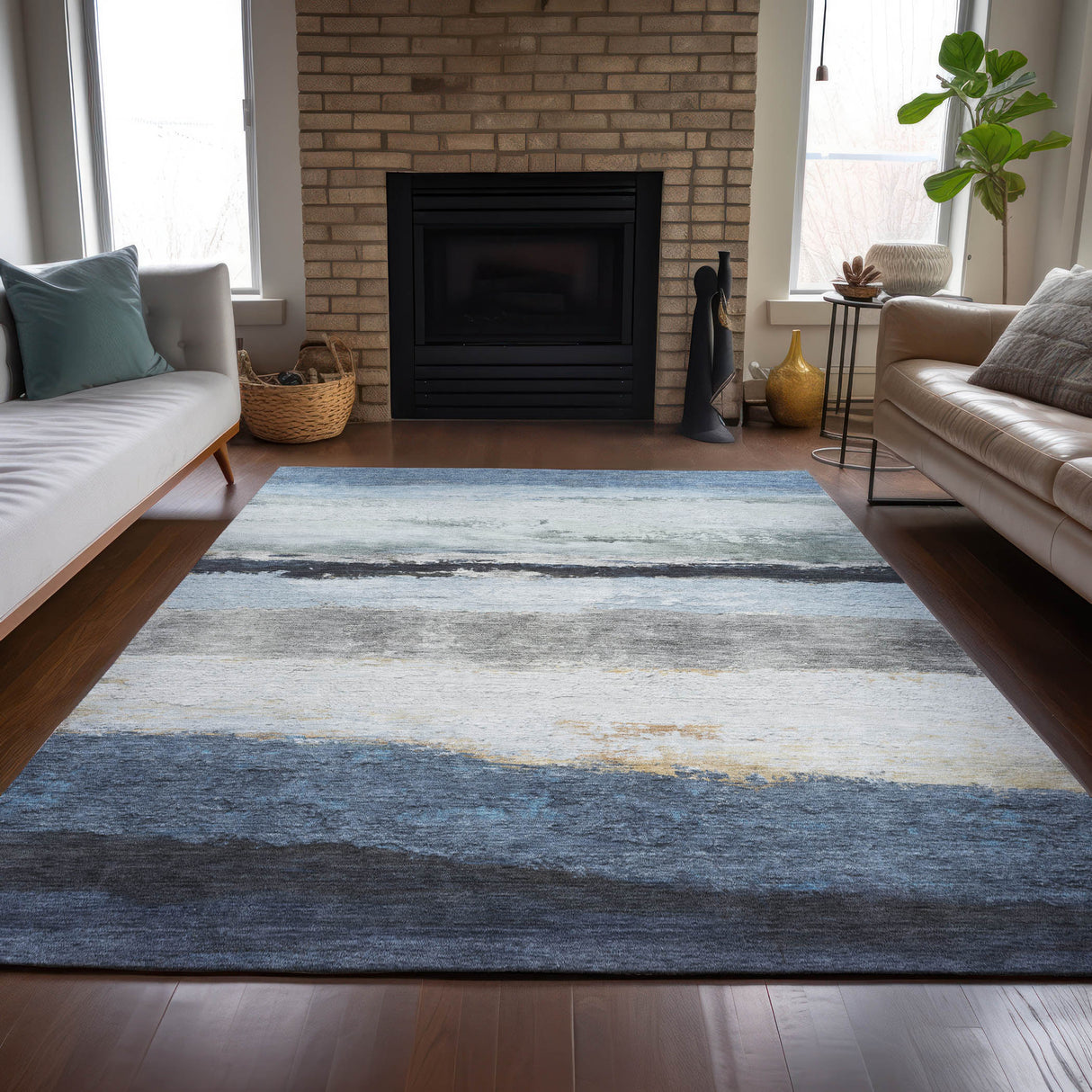 Addison Chantille ACN2169 Stripes Machine Made Transitional Blue Rug