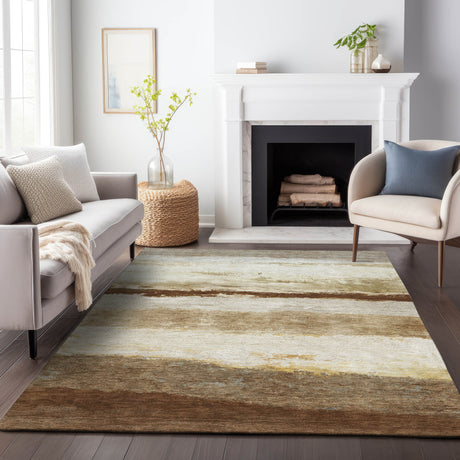 Addison Chantille ACN2169 Stripes Machine Made Transitional Brown Rug