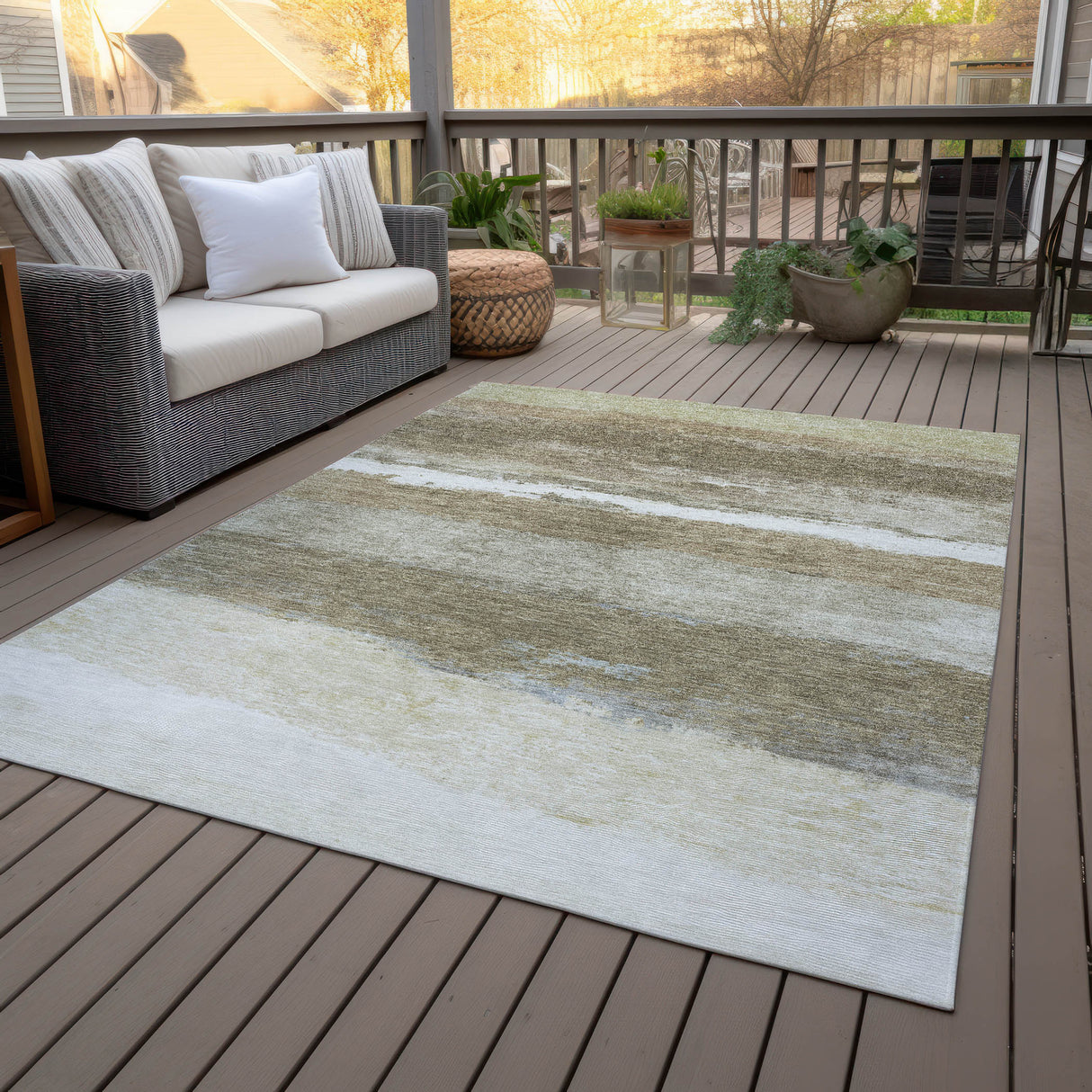 Addison Chantille ACN2169 Stripes Machine Made Transitional Khaki Rug