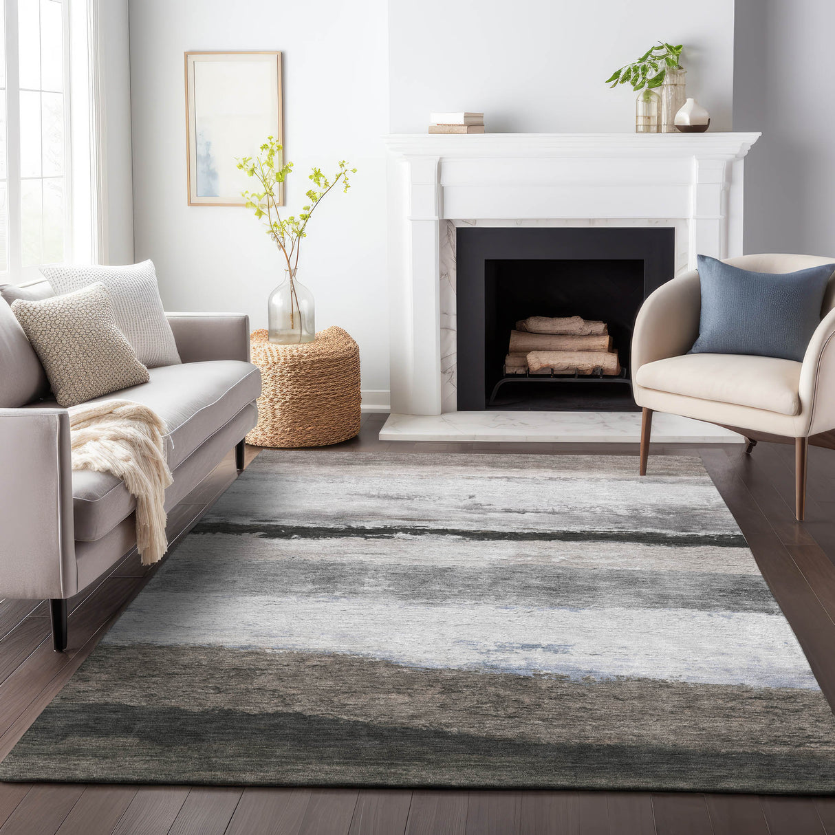 Addison Chantille ACN2169 Stripes Machine Made Transitional Taupe Rug