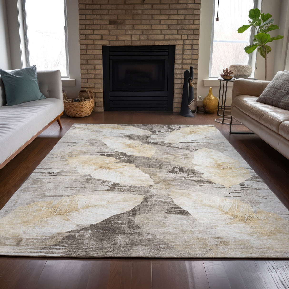 Addison Chantille ACN2172 Floral Machine Made Transitional Brown Rug
