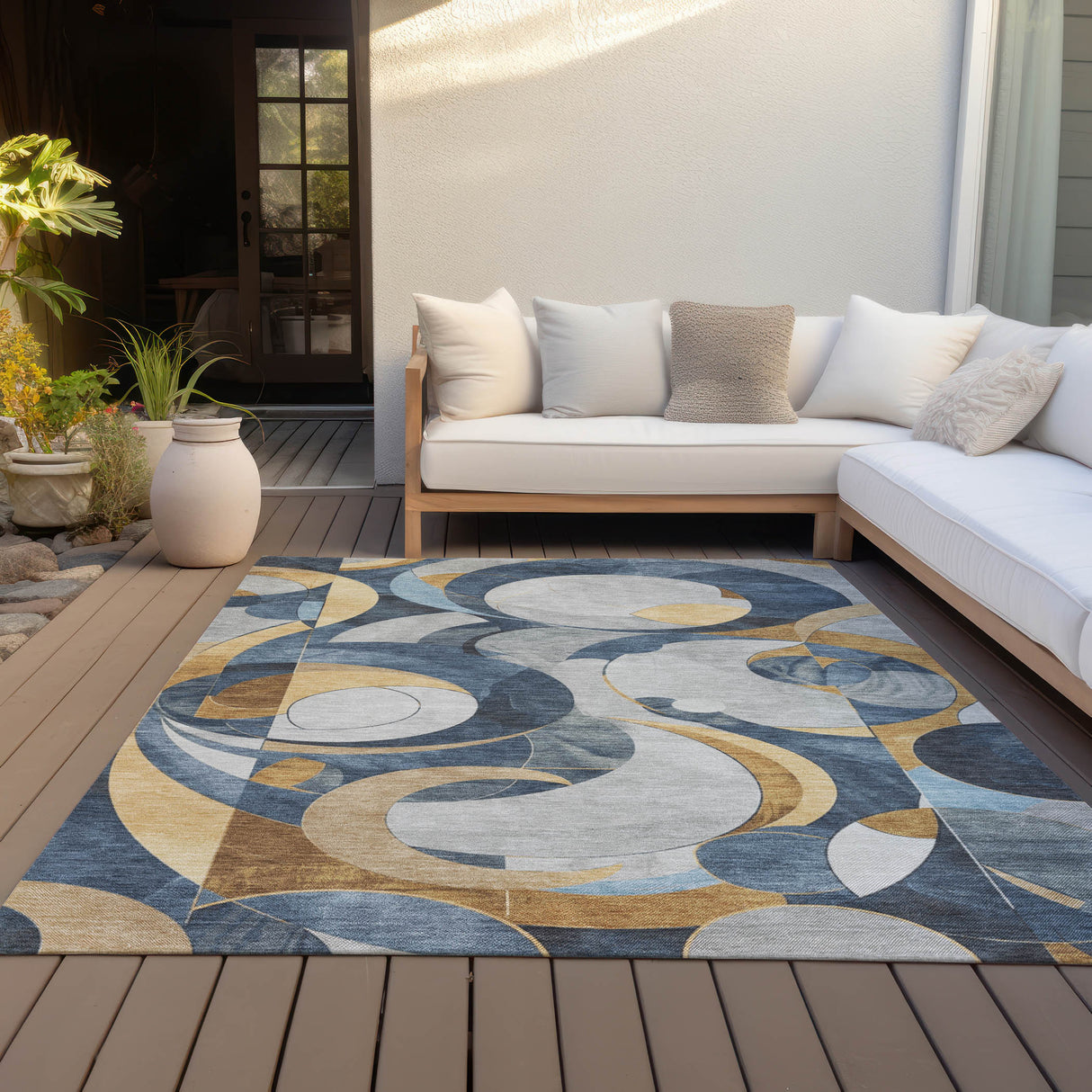 Addison Chantille ACN2175 Geometric Machine Made Transitional Blue Rug