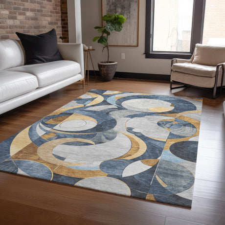 Addison Chantille ACN2175 Geometric Machine Made Transitional Blue Rug