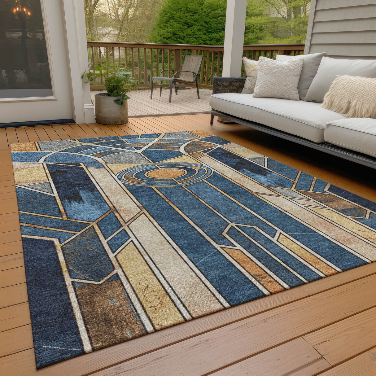 Addison Chantille ACN2176 Geometric Machine Made Transitional Blue Rug