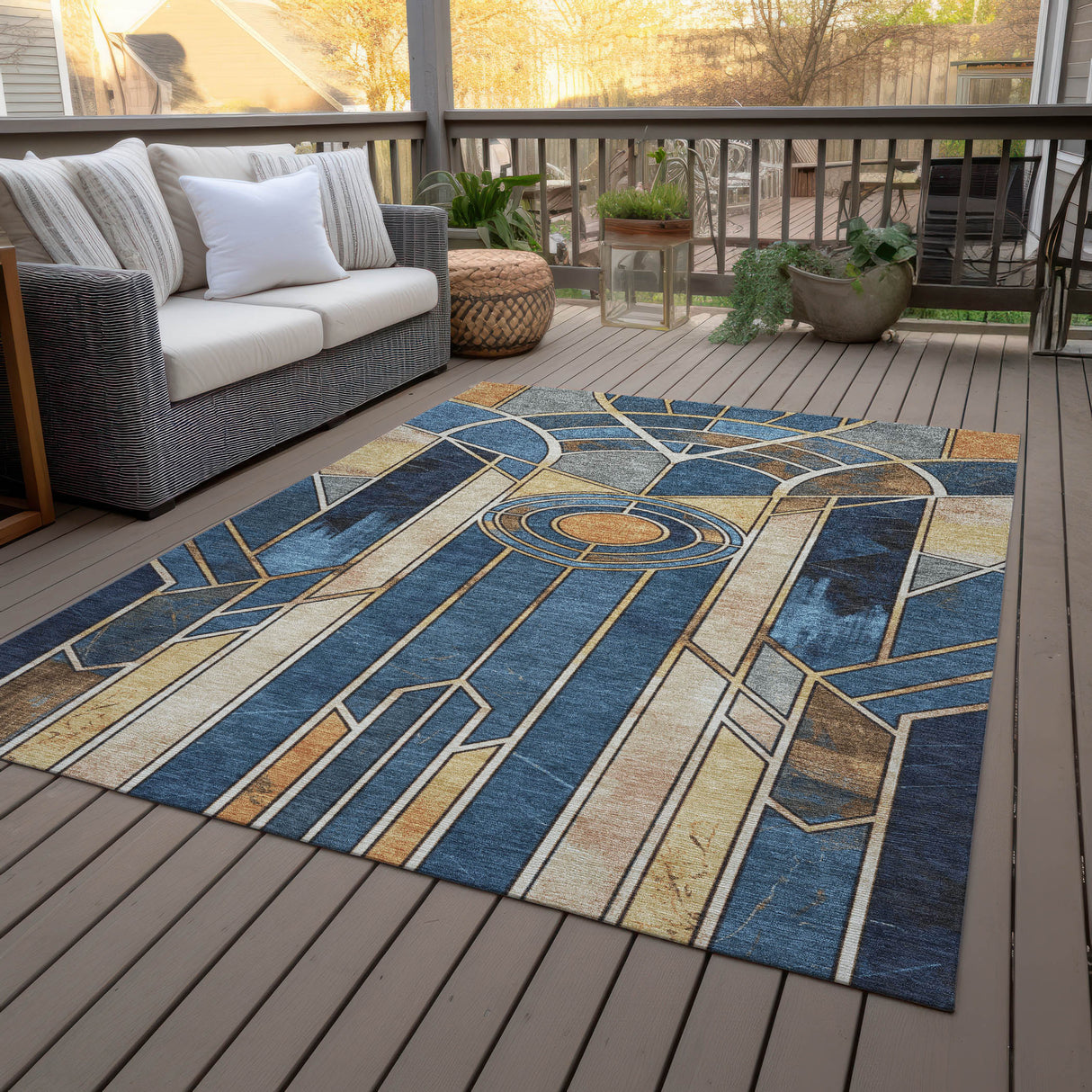 Addison Chantille ACN2176 Geometric Machine Made Transitional Blue Rug