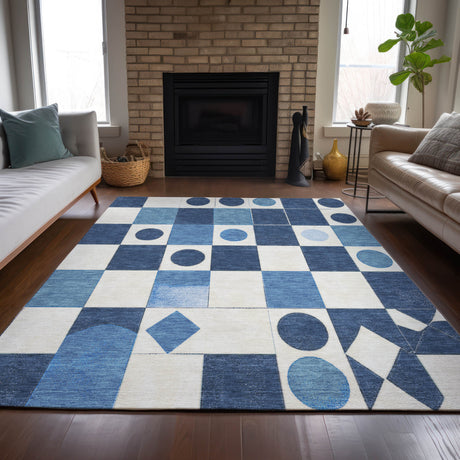 Addison Chantille ACN2181 Geometric Machine Made Transitional Blue Rug
