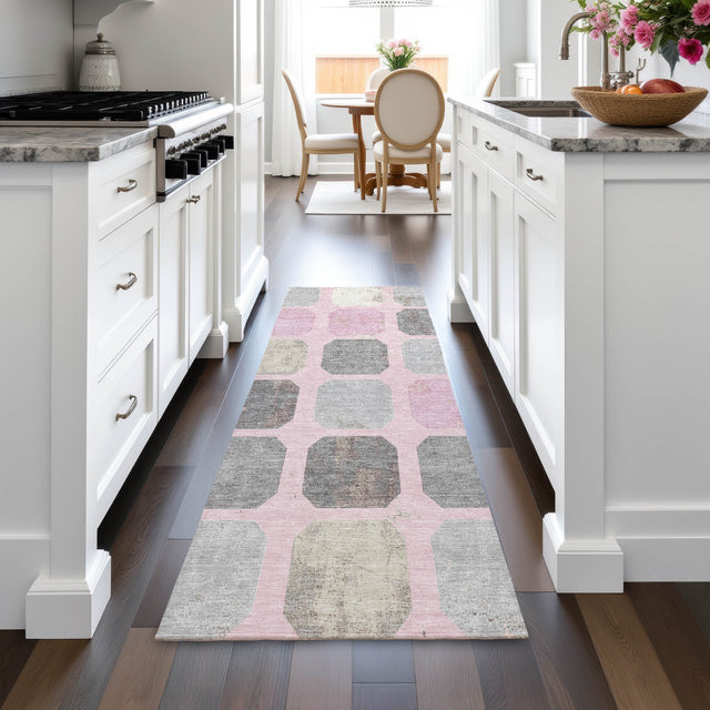 Addison Chantille ACN2182 Geometric Machine Made Transitional Pink Rug