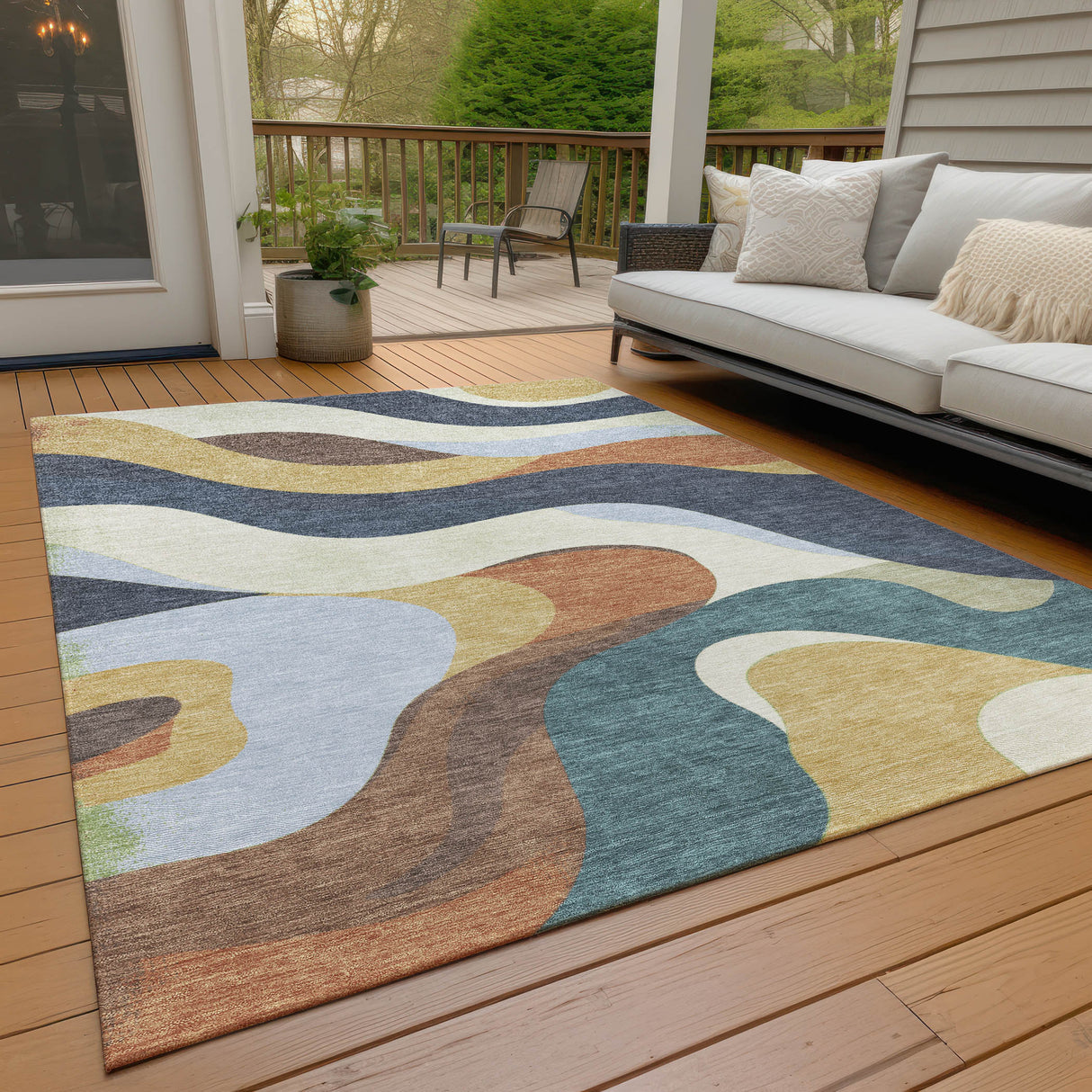 Addison Chantille ACN2186 Swirls Machine Made Transitional Gold Rug