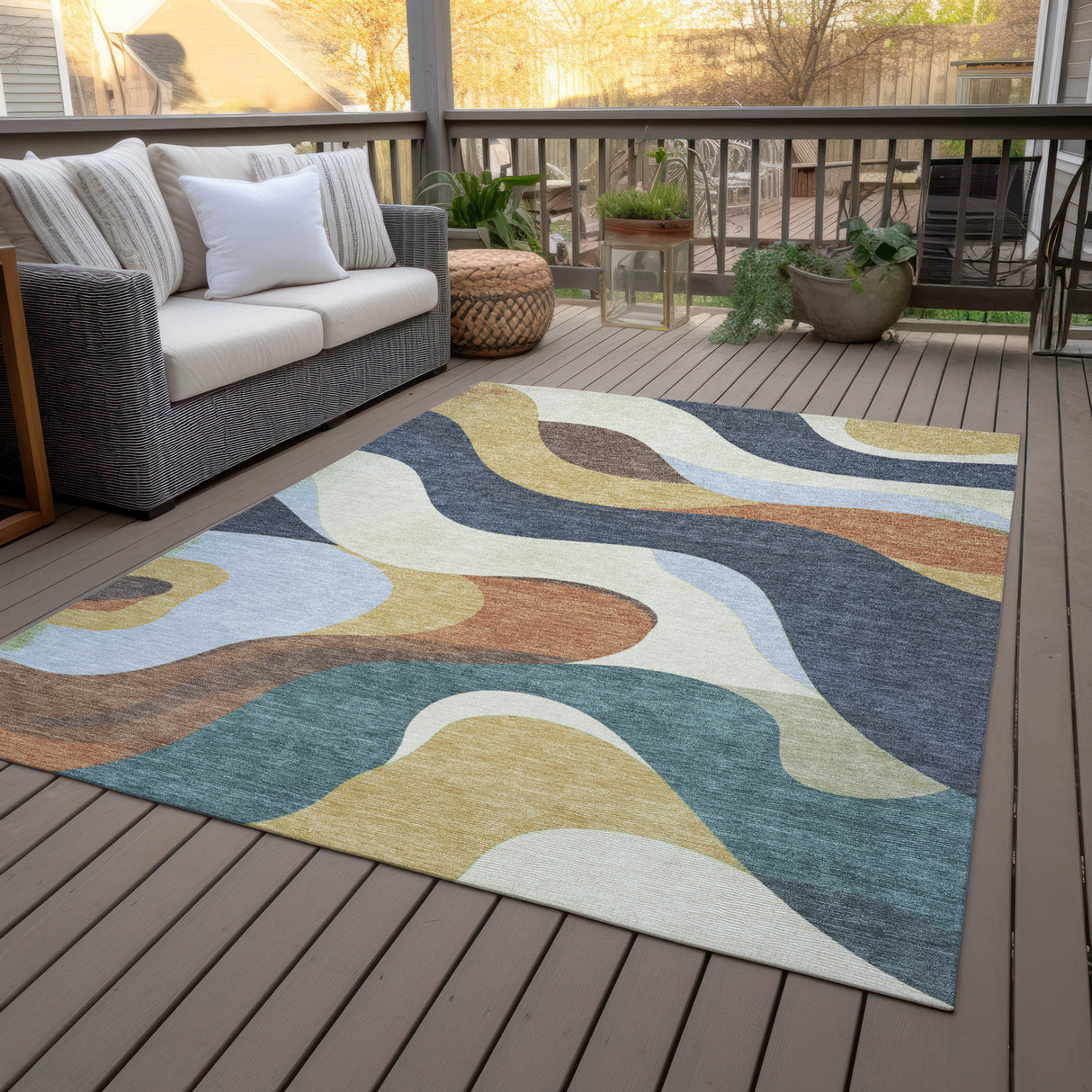 Addison Chantille ACN2186 Swirls Machine Made Transitional Gold Rug