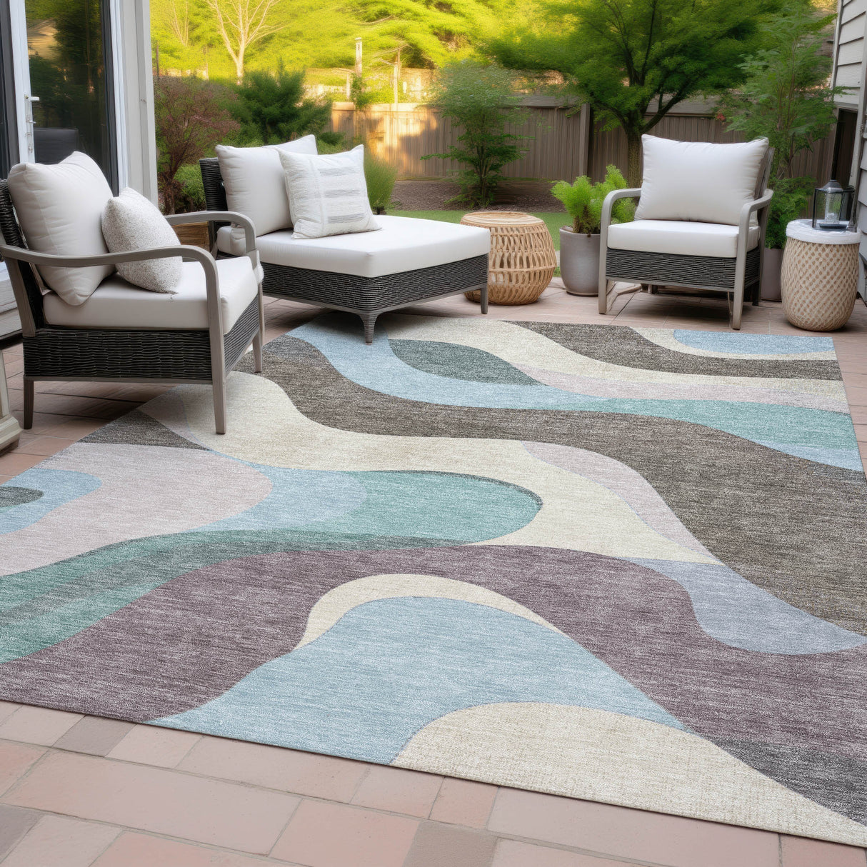 Addison Chantille ACN2186 Swirls Machine Made Transitional Taupe Rug
