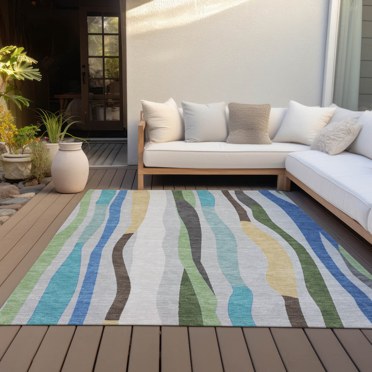 Addison Chantille ACN2188 Stripes Machine Made Transitional Green Rug