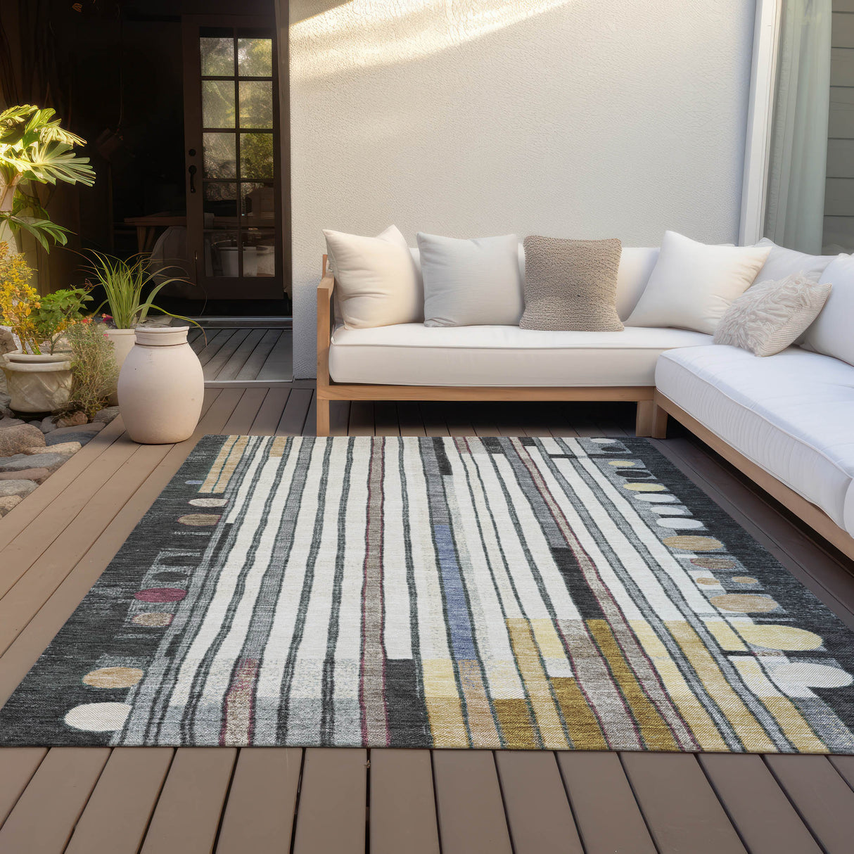 Addison Chantille ACN2189 Geometric Machine Made Transitional Black Rug