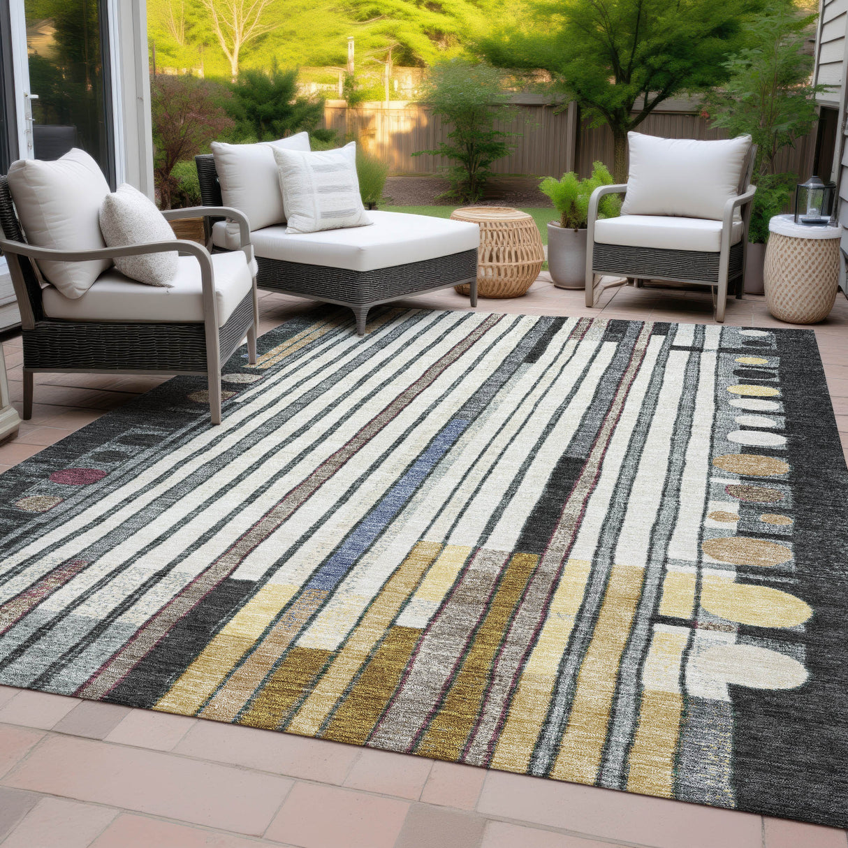 Addison Chantille ACN2189 Geometric Machine Made Transitional Black Rug