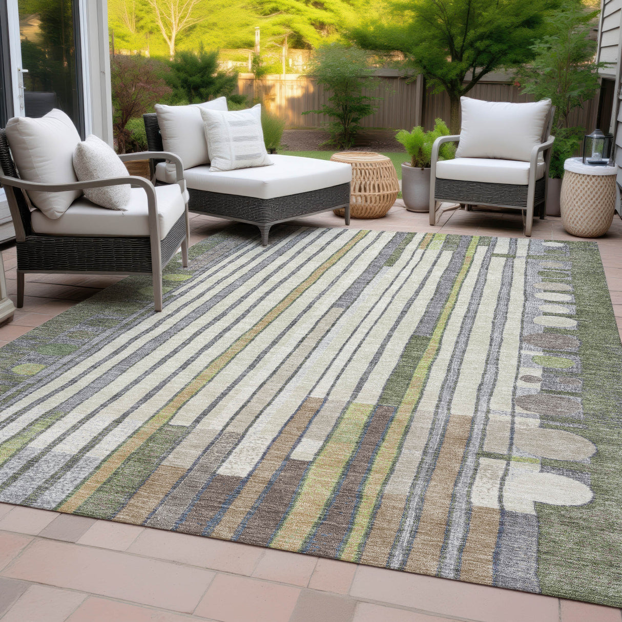 Addison Chantille ACN2189 Geometric Machine Made Transitional Olive Rug
