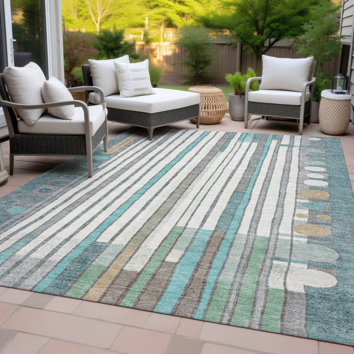Addison Chantille ACN2189 Geometric Machine Made Transitional Teal Rug