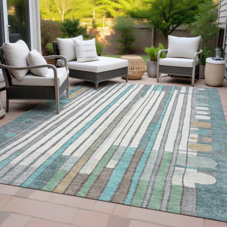 Addison Chantille ACN2189 Geometric Machine Made Transitional Teal Rug