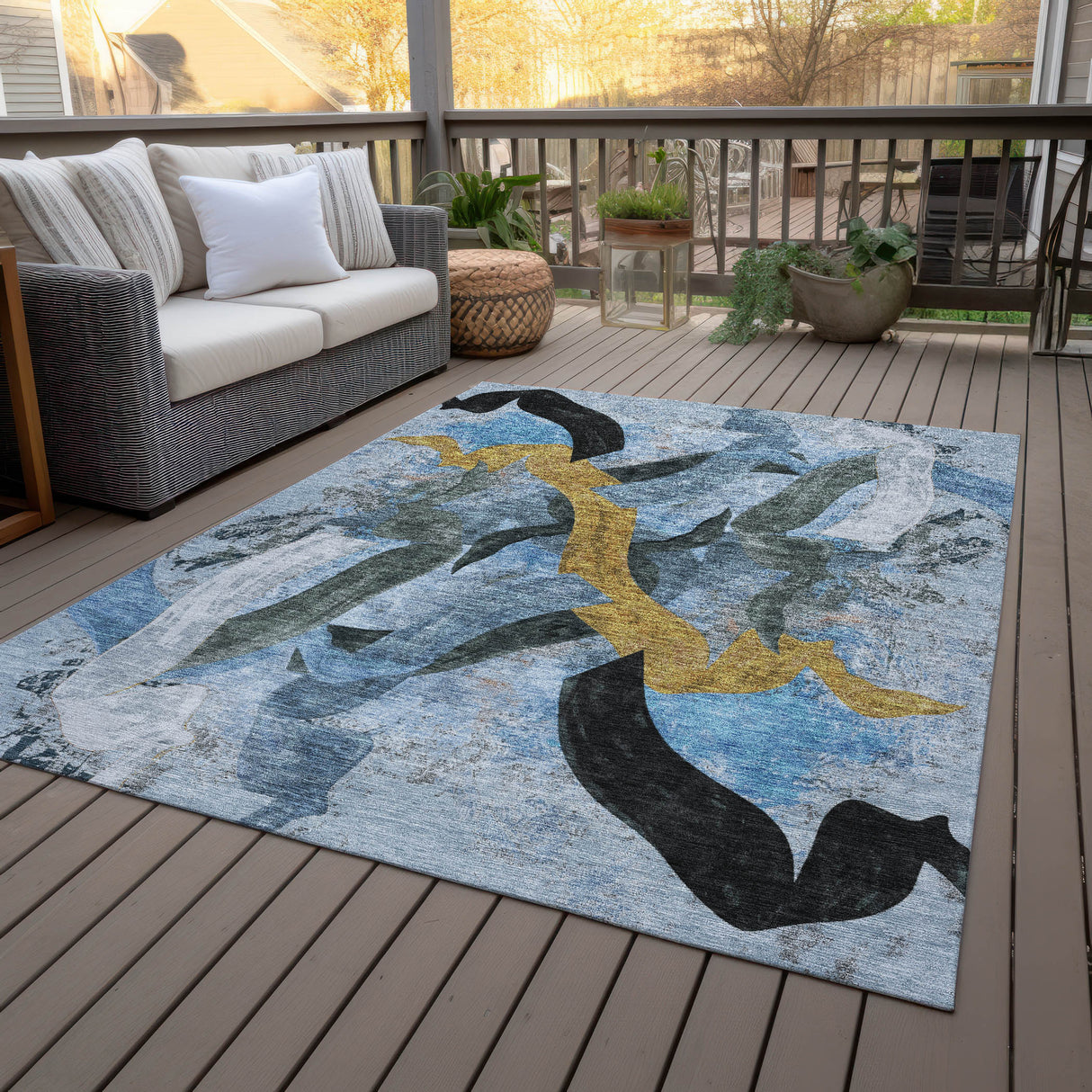 Addison Chantille ACN2191 Abstract Machine Made Transitional Denim Rug