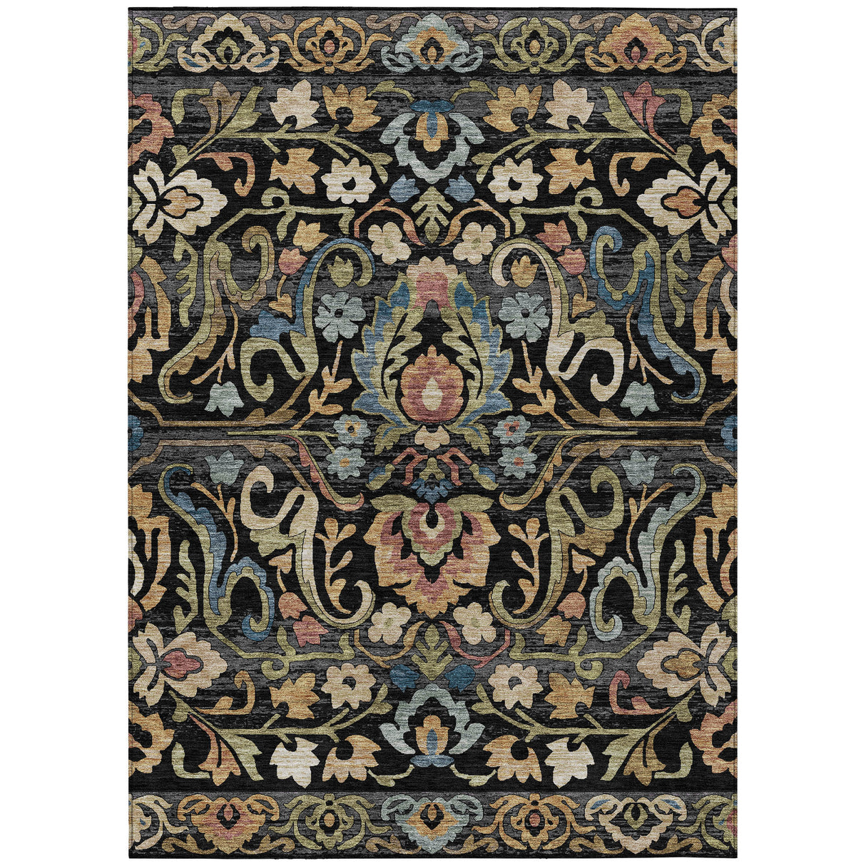 Addison Chantille ACN2193 Floral Machine Made Transitional Black Rug