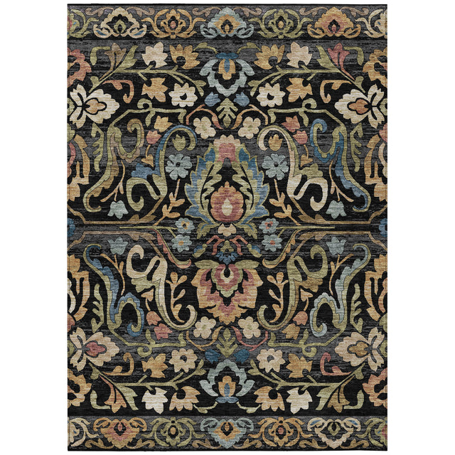 Addison Chantille ACN2193 Floral Machine Made Transitional Black Rug