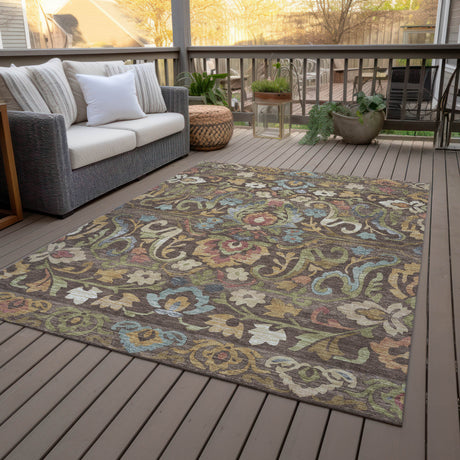 Addison Chantille ACN2193 Floral Machine Made Transitional Chocolate Rug