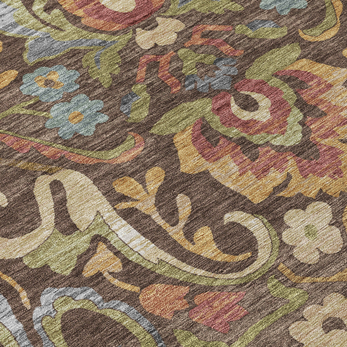 Addison Chantille ACN2193 Floral Machine Made Transitional Chocolate Rug