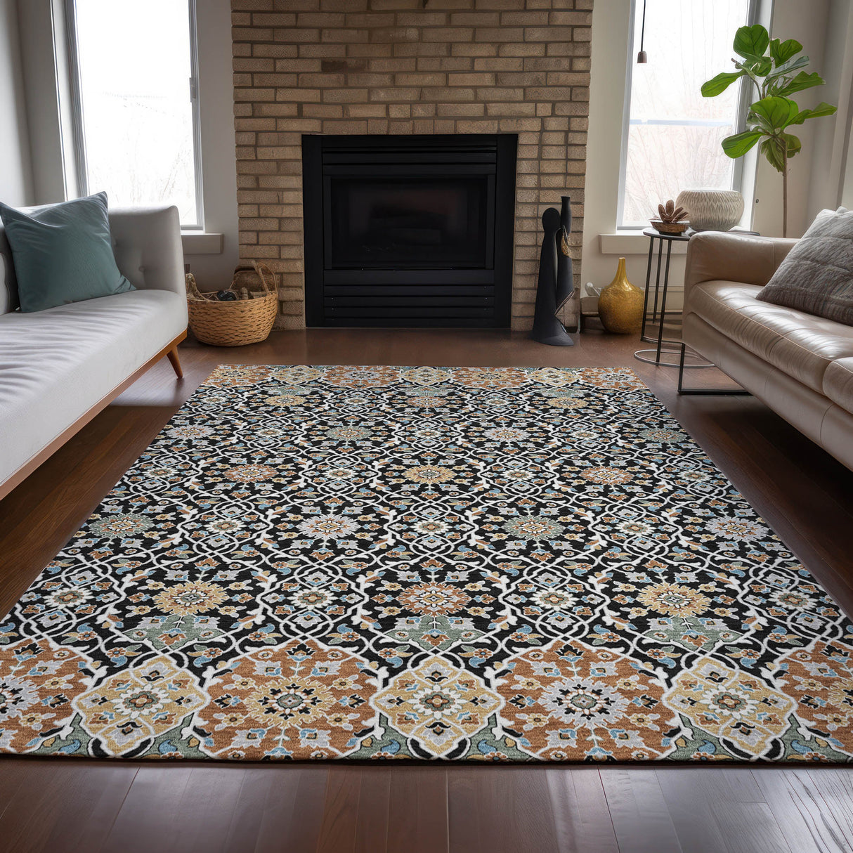 Addison Chantille ACN2199 Panel Machine Made Transitional Black Rug
