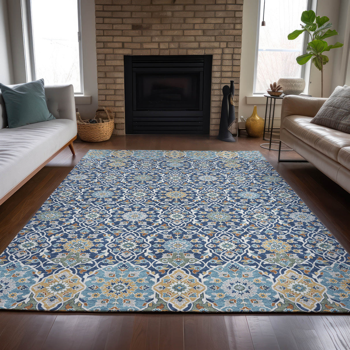 Addison Chantille ACN2199 Panel Machine Made Transitional Navy Rug